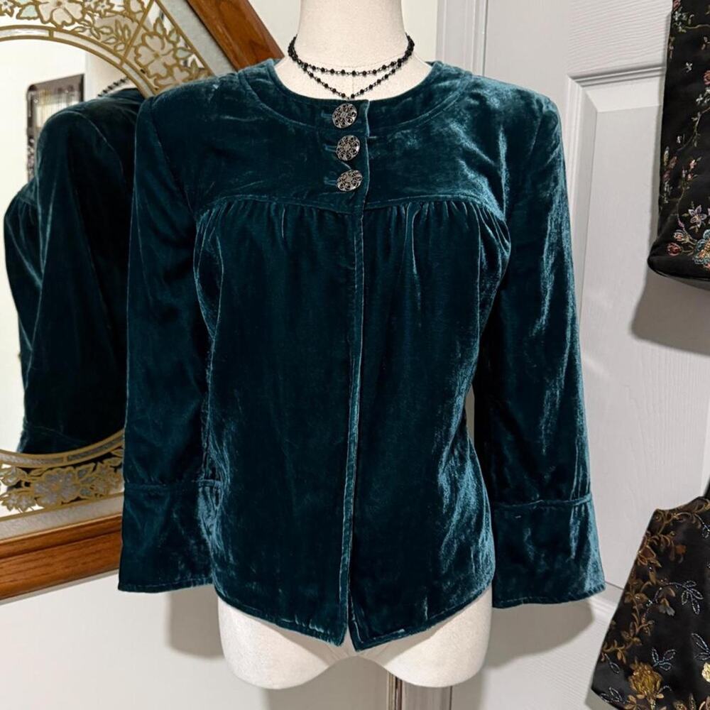 Y2K Style & Co Icy Teal Blue Velvet Velour Button Up Mid Sleeve Cape Jacket 12